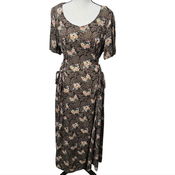 Vintage Floral Brown Tie Hips Front Midi Sundress - Picture 4 of 11